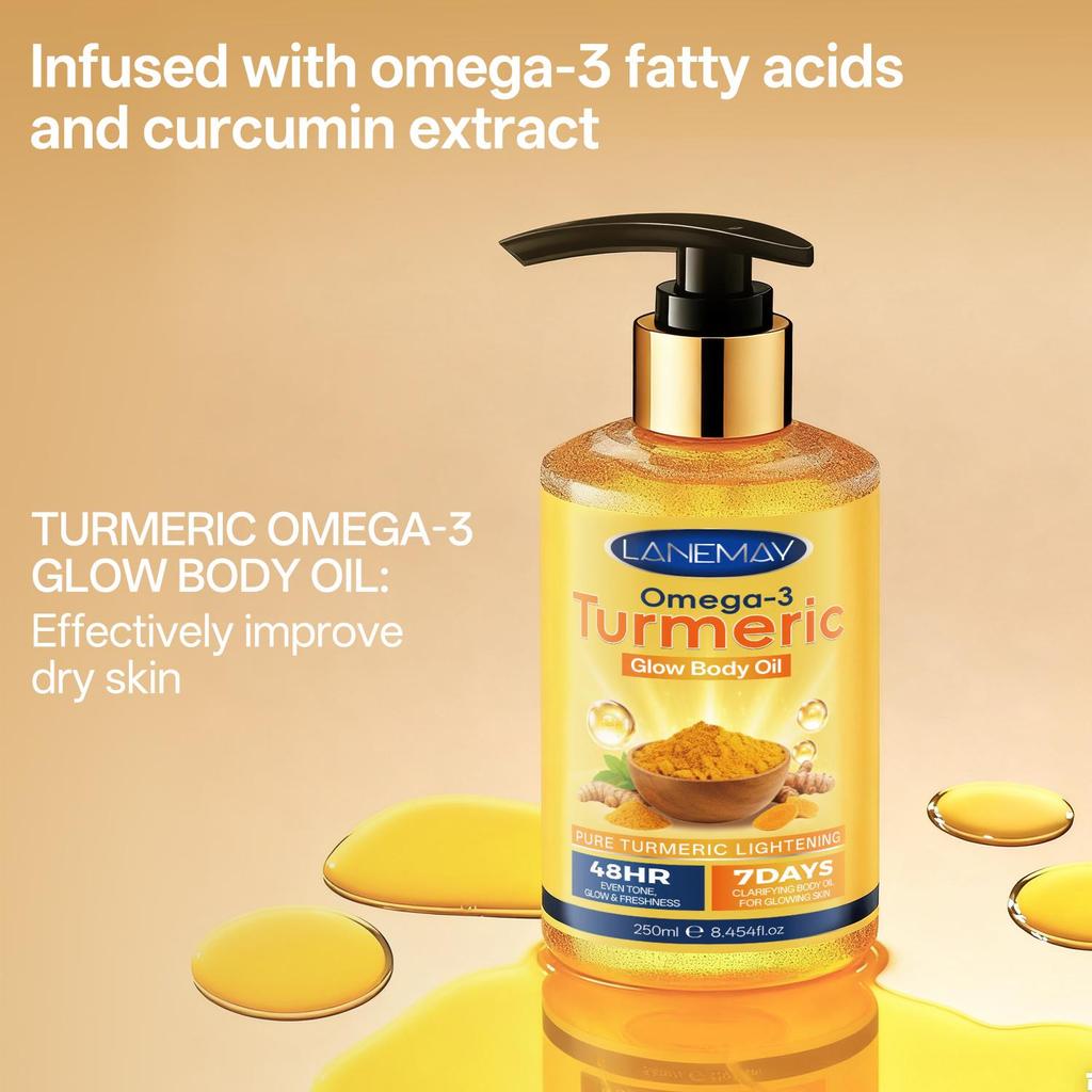 Turmeric Glow Body Oil-Nourishes While Hydrating Skin-Leaves Skin Dewy & Glowing-Lighweight & Fast Absorbing-250ml