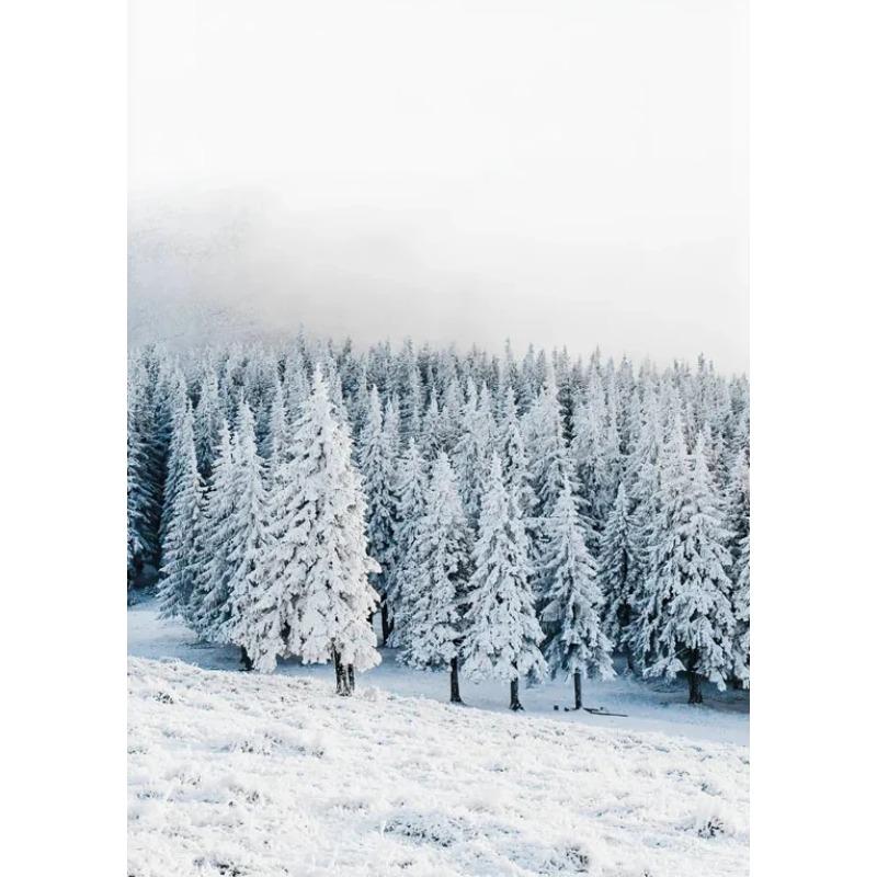 Wall Art Winter Snow Forest Train Deer Squirrel Pine Cone Canvas Painting Posters and Prints for Living Room Home Decor