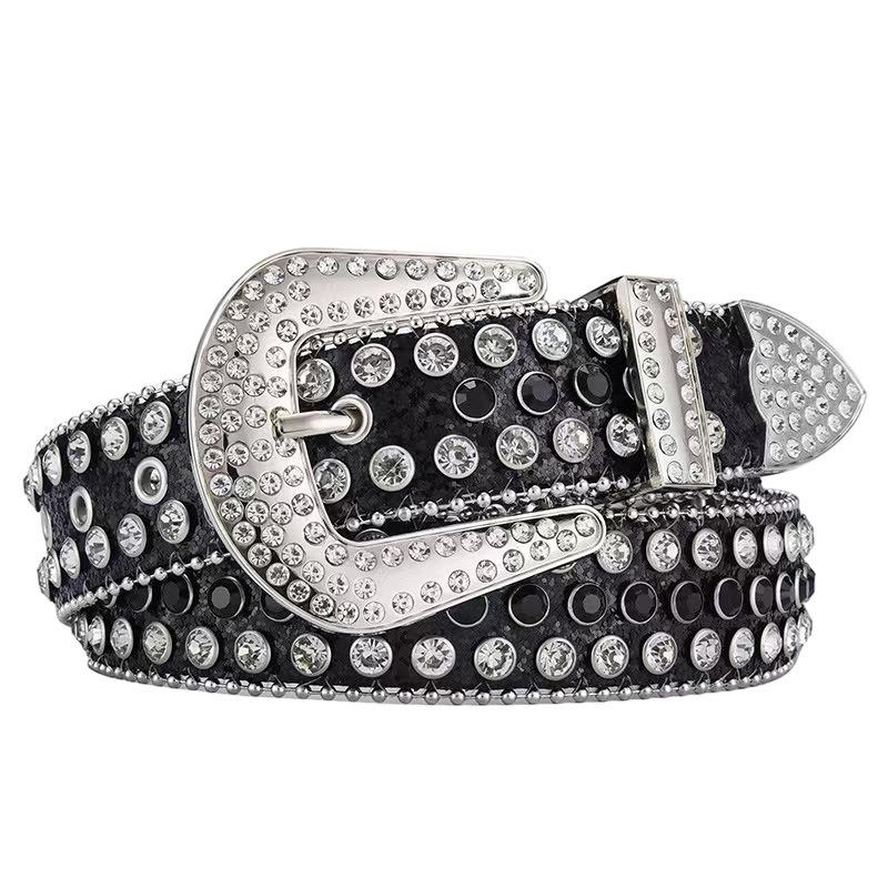 Diamond women s belt - stylish pu leather accessories, punk chic high-end waist belt 105cm чёрный