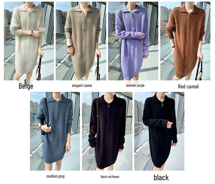 Women's French-Style Loose Mink Velvet Sweater Dress - Mid-Length, Thickened Cashmere Knit for Autumn/Winter