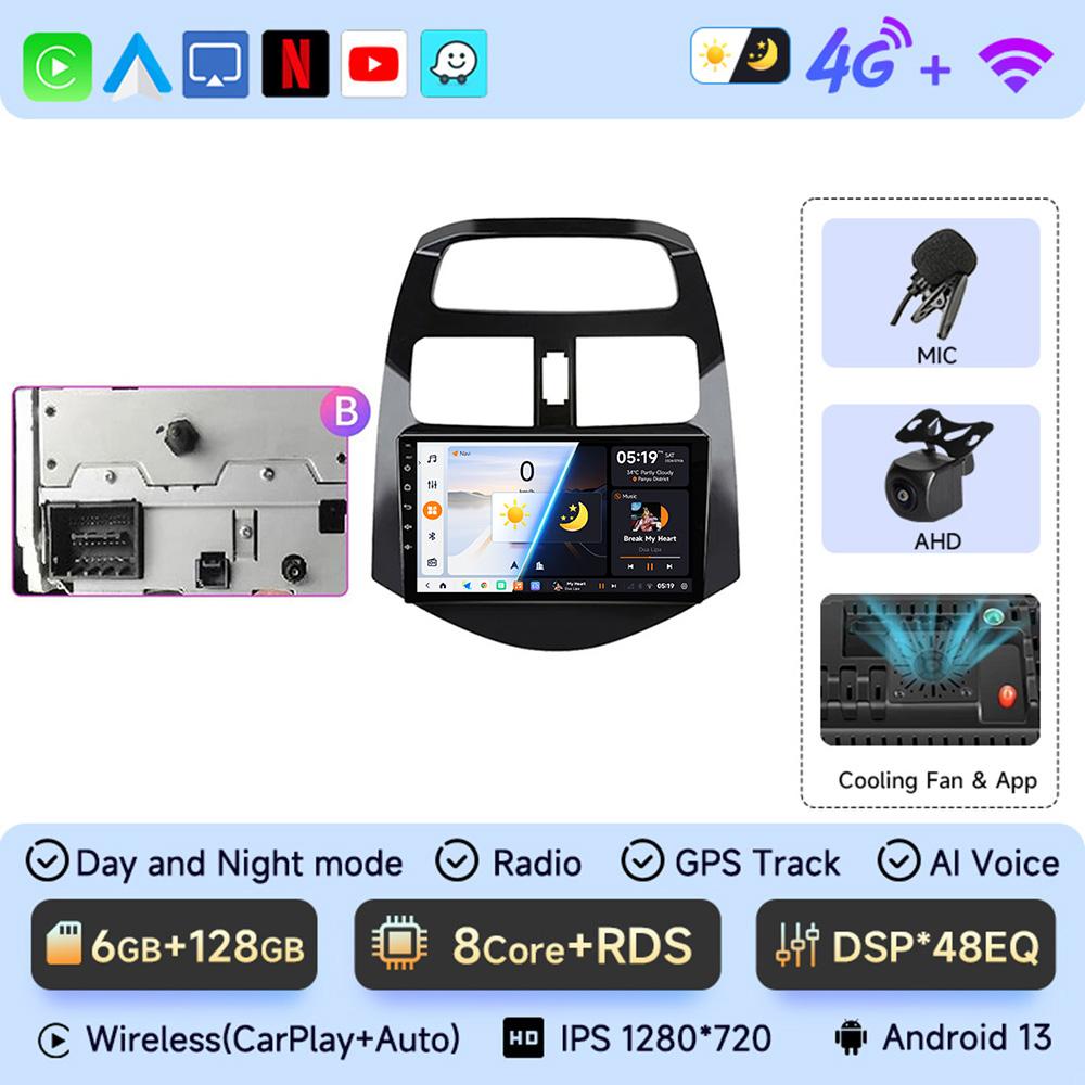 JIUYIN Android 13 Car Radio Multimedia Video Player For Chevrolet Spark Beat Matiz Creative 2010-2014 2Din 4G Navigation Carplay