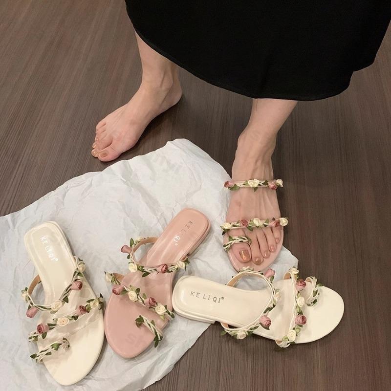Mode Damen Blume Zehensteg Slipper 2025 Sommer Mode Kleid Ballerinas Flip Flops Damen Strand Outdoor Sandalen Wanderschuhe Urlaubsschuhe