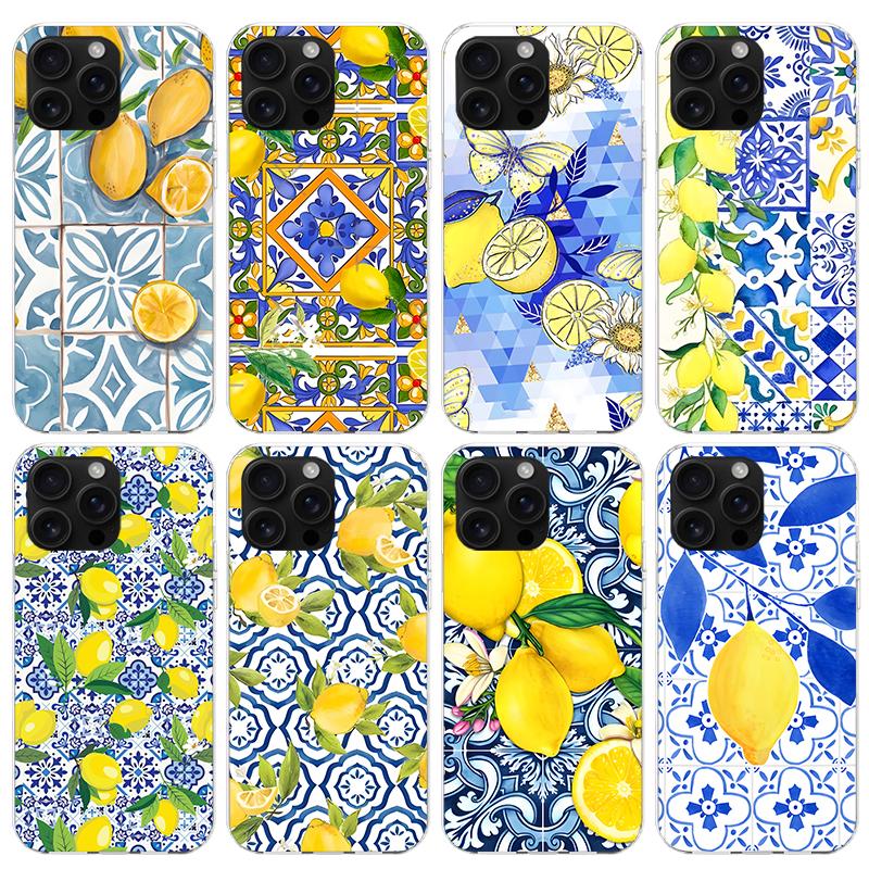 Mediterranean Lemon Phone Case For iPhone 17 Air 16 15 Pro Max 14 Plus 13 Mini 12 11 Cover 7 8 SE Silicone Shell Print Fundas 17