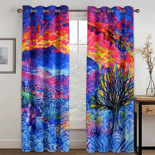 Luxurious Sunset Dazzle Abstract Art Tree Shading Bedchamber Kitchen Winodw Drapes Collection for Livingroom Space 2 Panels Free Shiping