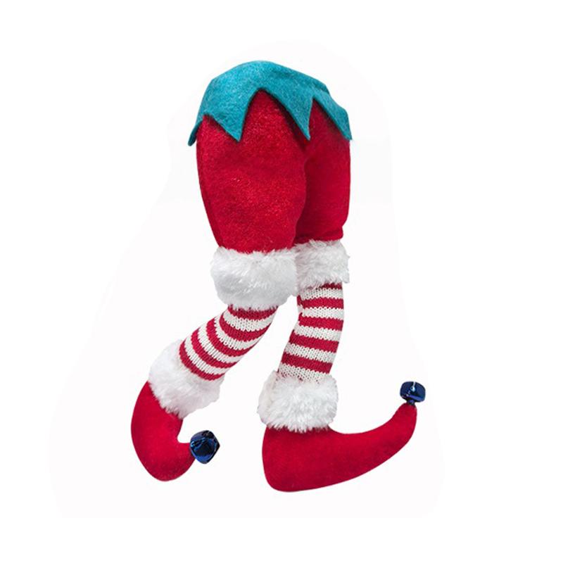Peluche Père Noël Elfe Jambes Décoration Arbre de Noël Ornements à Suspendre pour Maison Porte Cadeau Fête de Noël Décorations de Noël 1 pièce