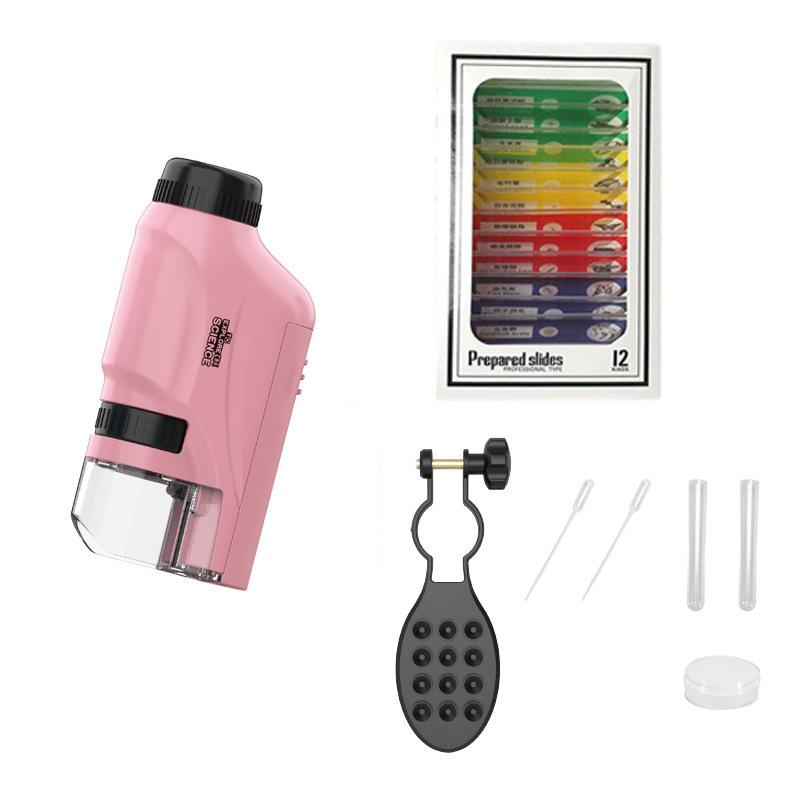 Mini Pocket Lab Handheld Microscope Kit Adjustable Zoom 60-120X Led Light Kids Optical Biological Science Tool Portable Stem Toy