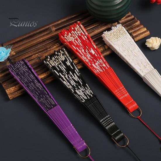Elegant Handheld Fan Retro Lace Folding Portable Lightweight Chinese Dance Cherry Blossom Silk Cloth Pattern Women's with Tassel for Performance