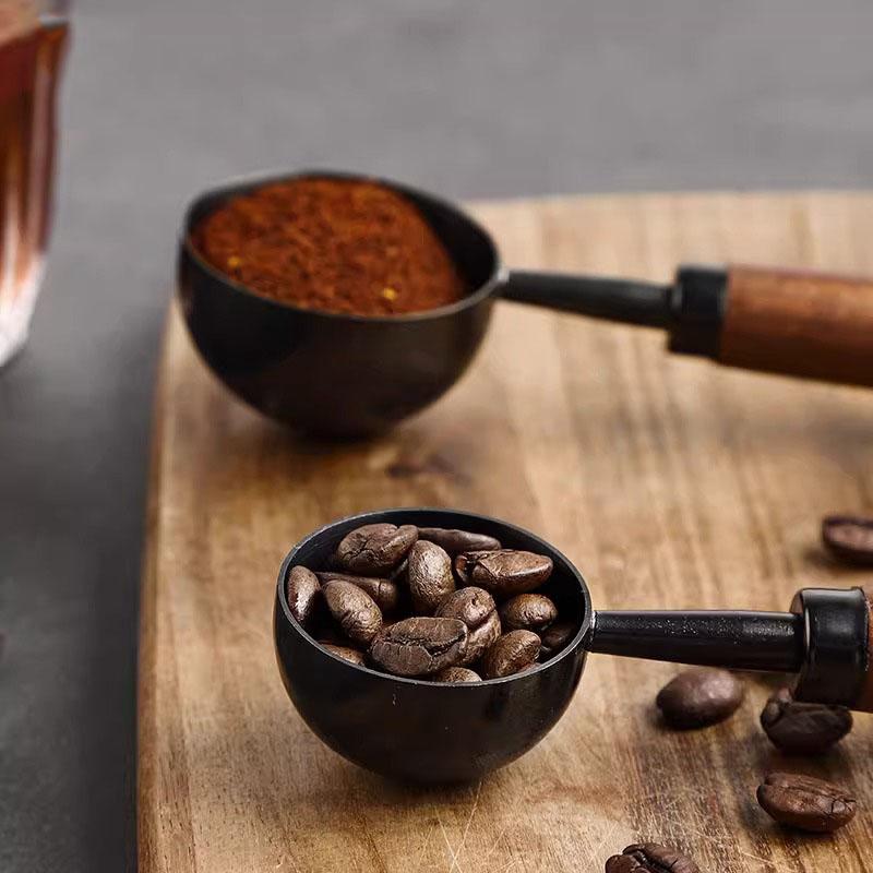Walnut Handle Coffee Spoon Long Handle Coffee Bean Spoon Short Handle Stainless Steel Coffee Powder Measuring Spoon Kitchen Tool
