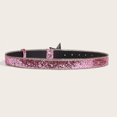 Damengürtel mit Sternschnalle, Y2K, luxuriöser Hüftgurt mit glitzernden Pailletten, Punk-Metallschnalle, glänzender Pu-Lederbund, Jeansgürtel