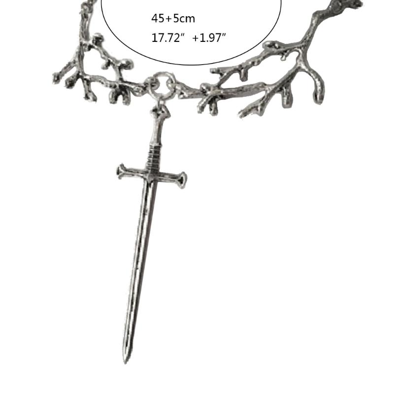 Punk Sword-Pendant Necklace Gothic Tree Branch Chain Sword-Hip Hop Silver Y2k Necklace Jewelry Medieval-Ornament Gifts