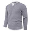 Men's Casual Solid Color Fake Two-piece Knitted Sweater, Men's Long-sleeved Pullover, Loose Inner V-neck Over Round-neck Sweater