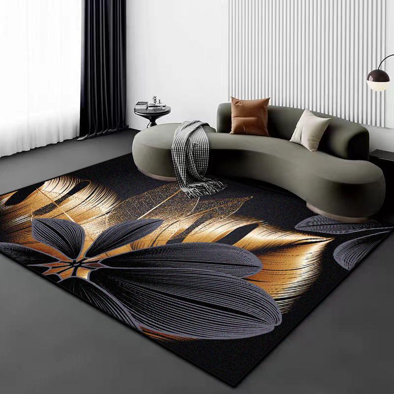 3D Vision Flower Plant Carpet Living Room Black Golden Design Sofa Large Area Rugs 200x300 Luxury Bedroom Non-slip Floor Mat