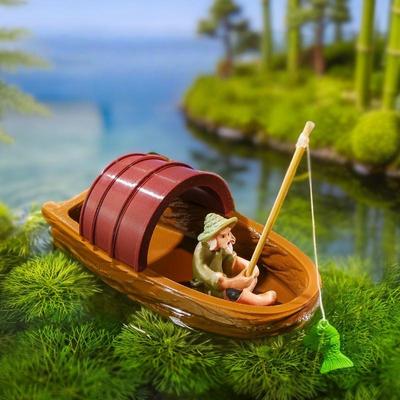 Nowy 1 Zestaw Dekoracja Krajobrazowa do Akwarium Stawu Ręcznie Robiony Pływający Statek Miniaturowy Model Łodzi Wędkarza Akcesoria do Akwarium