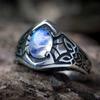 New Vintage Silver Color Carving Pattern Nordic Celtic Rings Imitation Moonstone Ring For Women Retro Fashion Party
