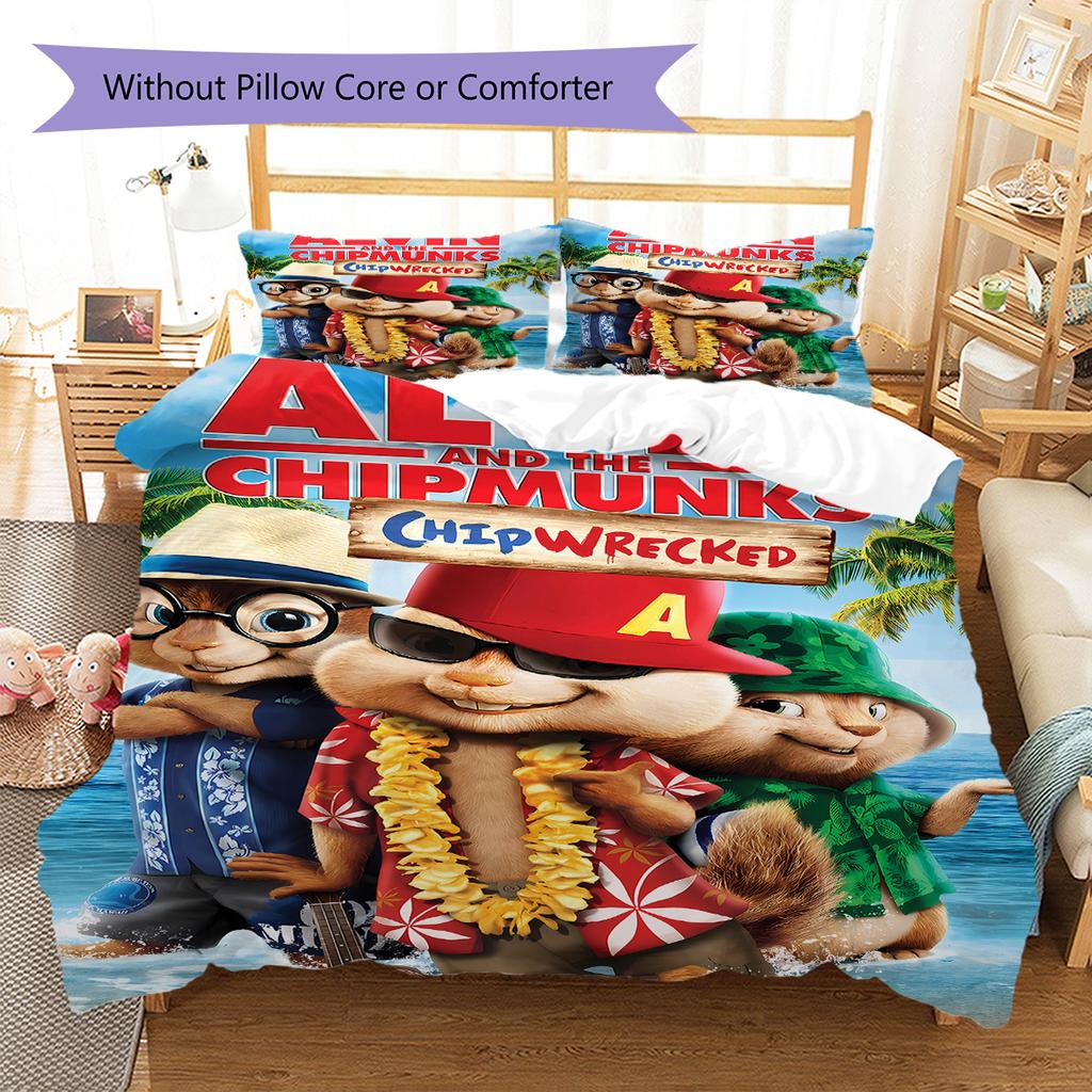 Alvin & The Chipmunks Pattern Bedding,Quilt Set Quilt Cover Pillowcase Home Birthday Gift (1 * duvet cover + 2 * pillowcase, without core)