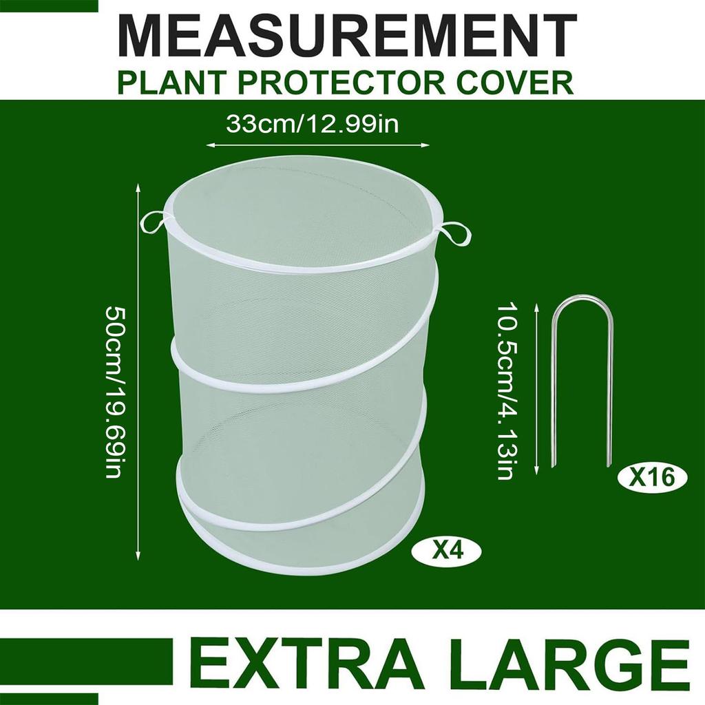 Mesh Plant Enclosure Pop Out Mesh Plant Cover 4 Pieces Foldable Tent With 16 Stakes Fly-Proof Animals Barrier For Garden