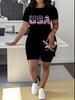 Sternenhimmel Damen Freizeitanzug Kurzarm-Shorts 1D Digitaler Blumendruck Mode T-Shirt Set