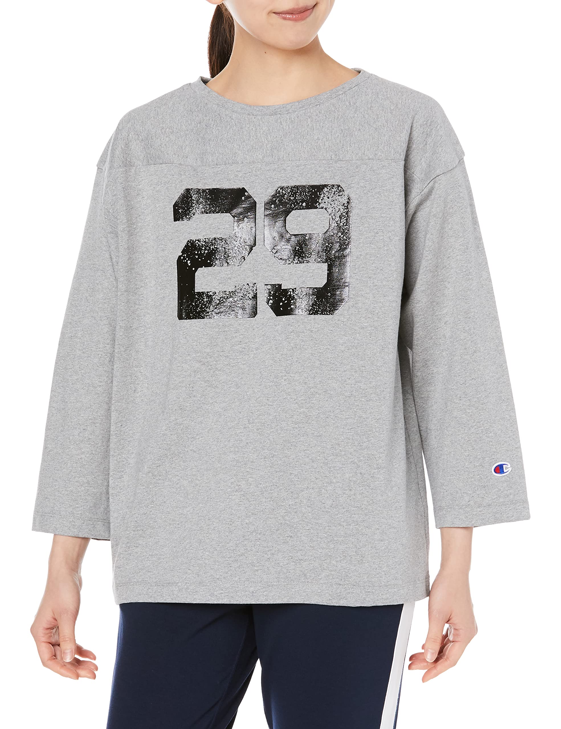 

Champion Casual Long Sleeve Size Silver USA Graphic Crew Neck Women s T-Shirt, M, Gray, CW-X403, Cotton, Print,