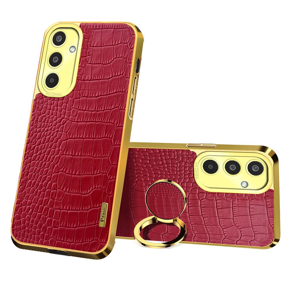 

For Samsung Galaxy M35 5G Case Finger Ring Kickstand TPU+Leather 6D Electroplating Phone Cover Red