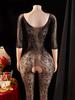 Mesh Perspective Teddy Bodysuits Women Crotchless Sexy Long Sleeves Hollow Fishnet Teddies Bodysuit Lingerie Bodystockings