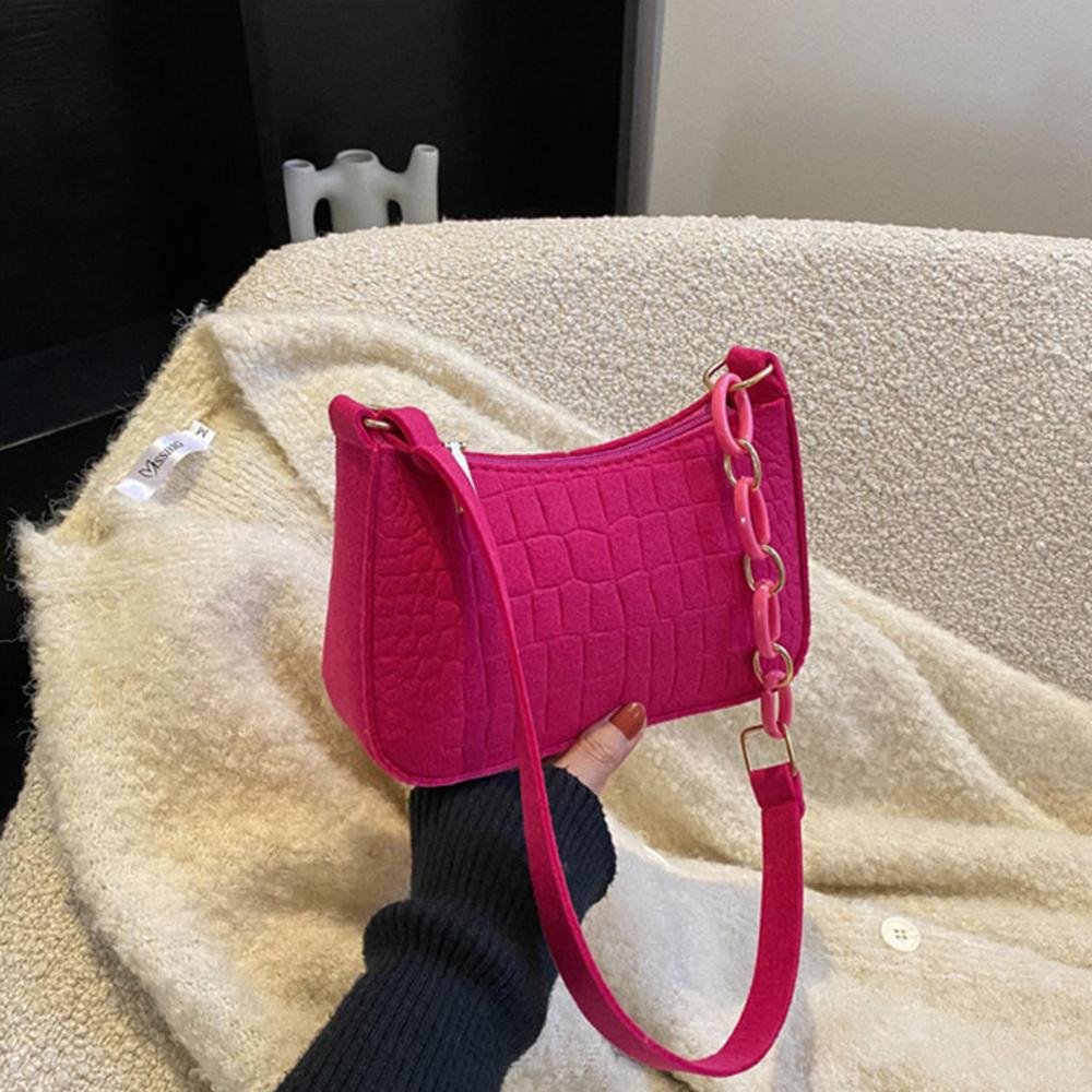 Fashi Felt Cloth Pattern Shoulder Bags For Women Small Handle Underarm Bag Clutch Luxury Solid Color Female Handbag With Purse