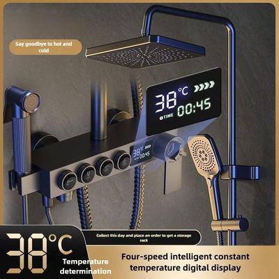 Sistema de Chuveiro de Temperatura Constante com Visor Digital Doméstico Kit de Chuveiro com Bocal Booster para Banheiro Conjunto de Chuveiro de Cobre