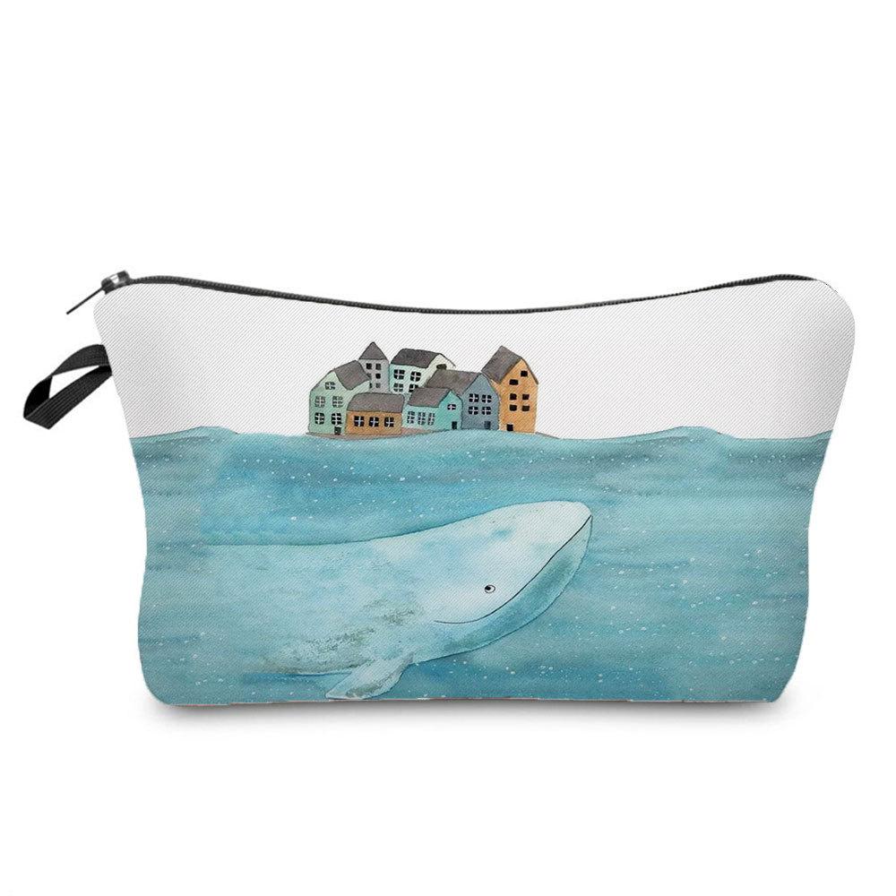 Women Whale Print Cosmetic Bag Toiletries Organize Travel Storage Case 6688
