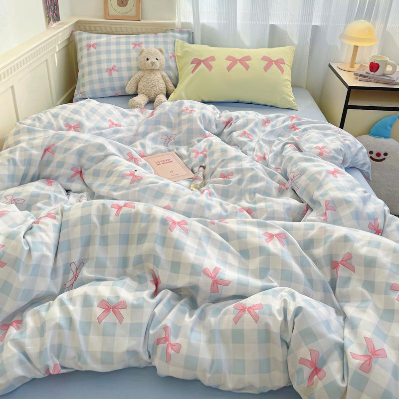 Class A Maternal And Infant Grade, Washed Cotton Cartoon Four-Piece Set, Xiaoxiangfeng Bed Sheet Quilt Cover, Student Dormitory 3Pcs Set