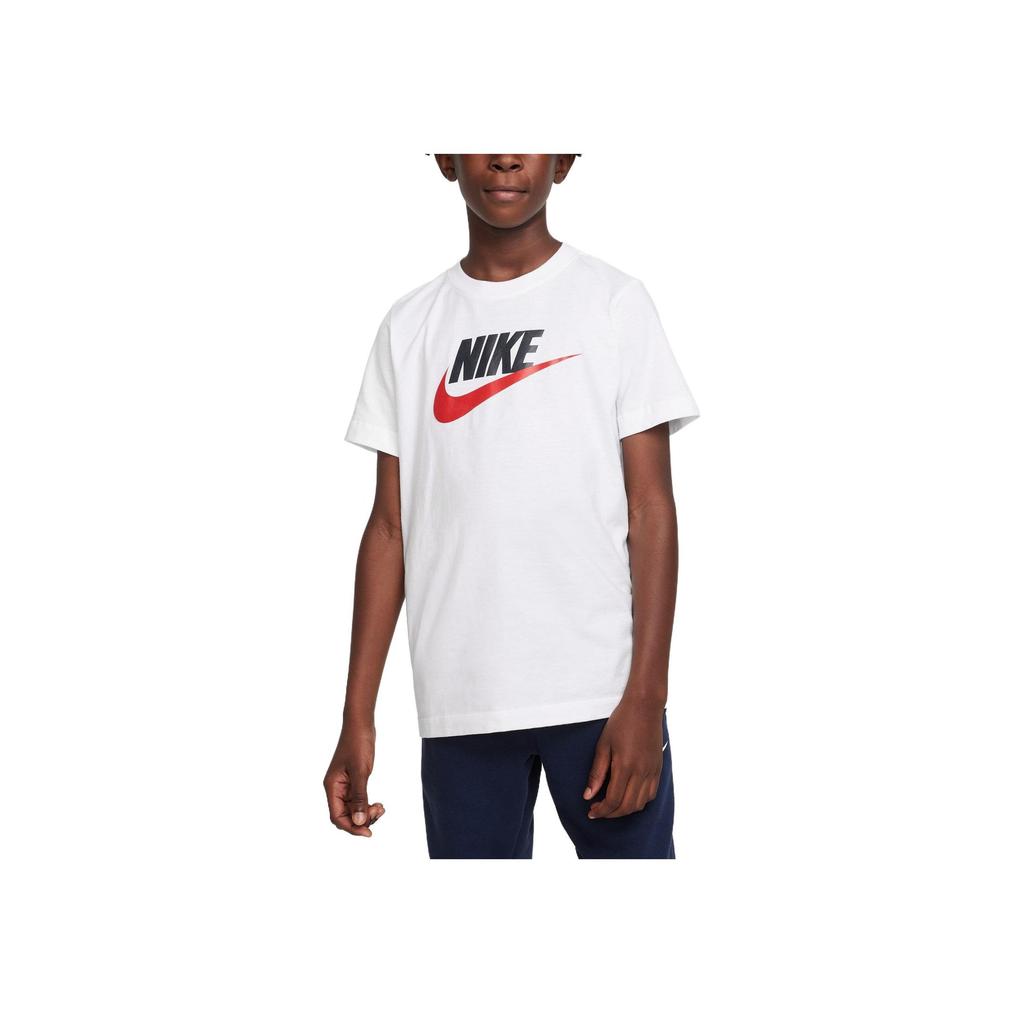 Nike Cotton Letter Logo Print Round Neck Short Sleeve T-Shirt Kids Tops White DV2579-101