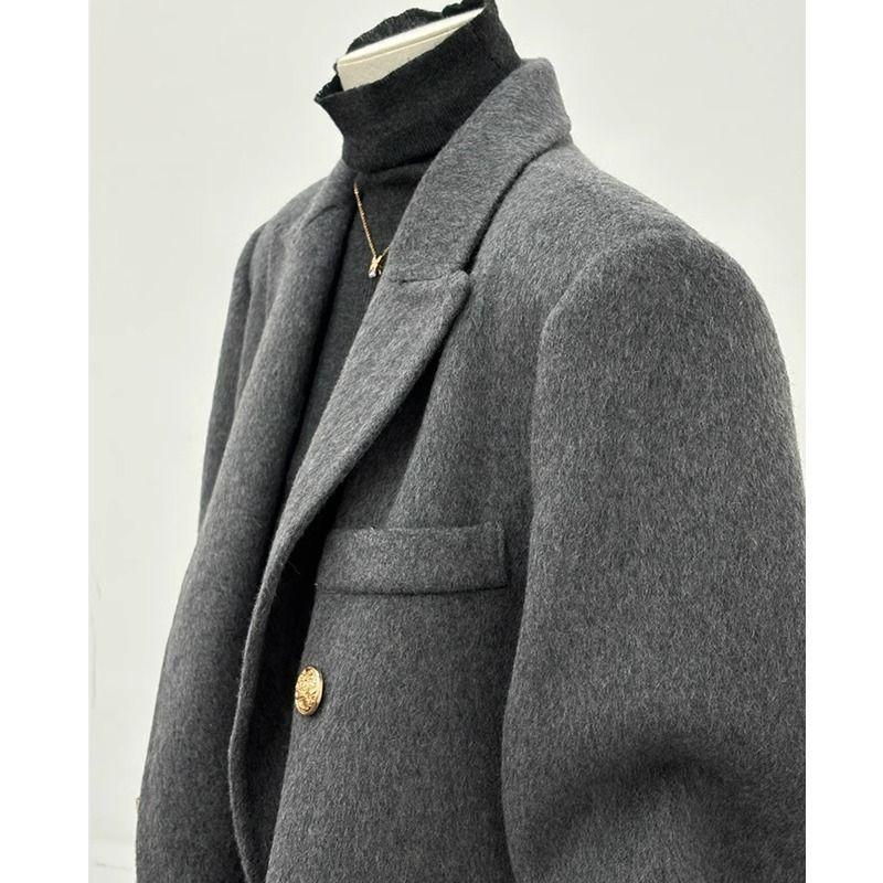 Petite Damen High-End Koreanischer Stil Grau Wolle Herbst/Winter Mantel Blazer