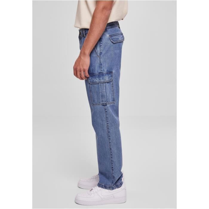 Jeans Cargo - Urban Classics - Modèle Classique - Couleur Bleu - Coupe Droite - Poches Cargo