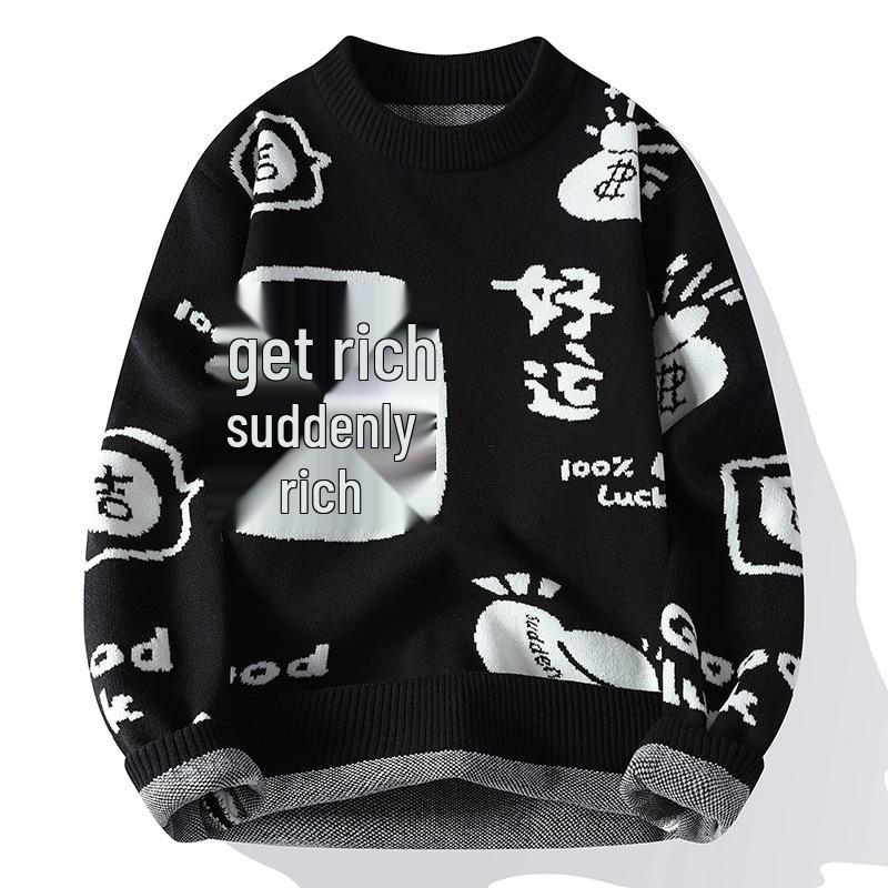 Herrstorlek Festlig Röd Stickad Tröja - Stjärntecken Rund Hals, Höst/Vinter, Exklusiv Känsla, Perfekt för Par