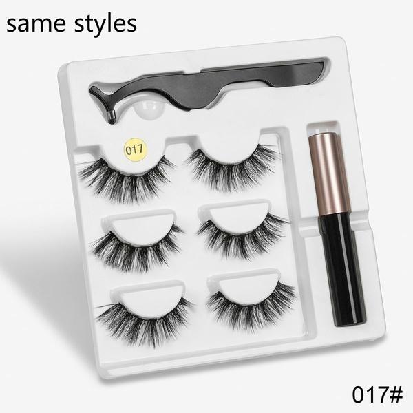 New 3 Pairs Normal Magnetic Eyelashes 5 Magnet 3D Mink Eyelashes Set With Eyeliner Tweezers Natural False LashesMakeup