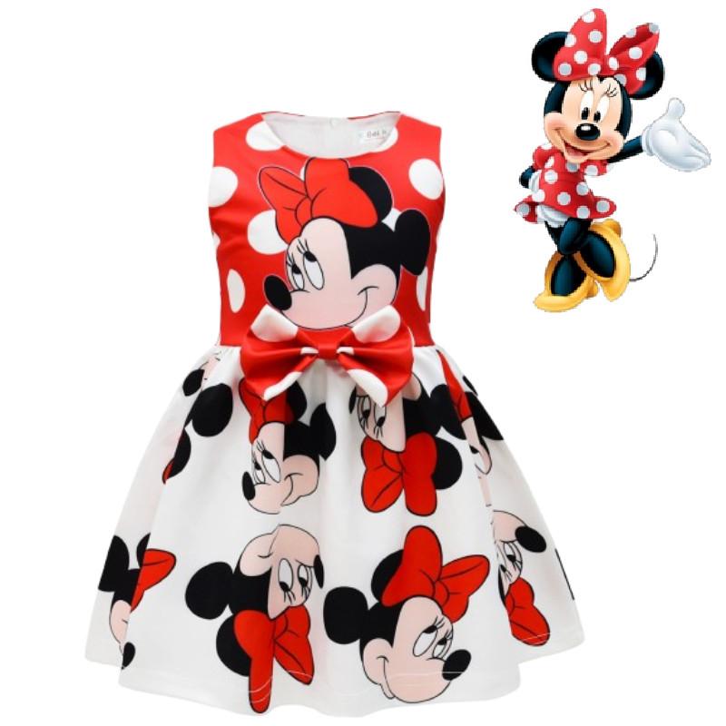 Minnie Mouse Girl Dress With Cartoon Pattern For Spring Girls Age 3 To 8