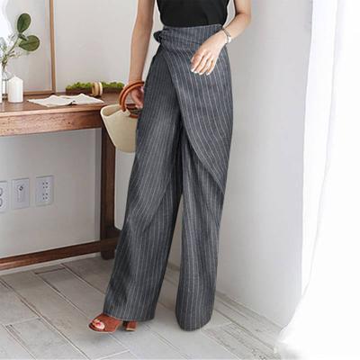 Women Pants Side Lace-up Striped Print Oversized Wide Leg Casual Trousers with Pockets Exercise Work Travel Daily Wear