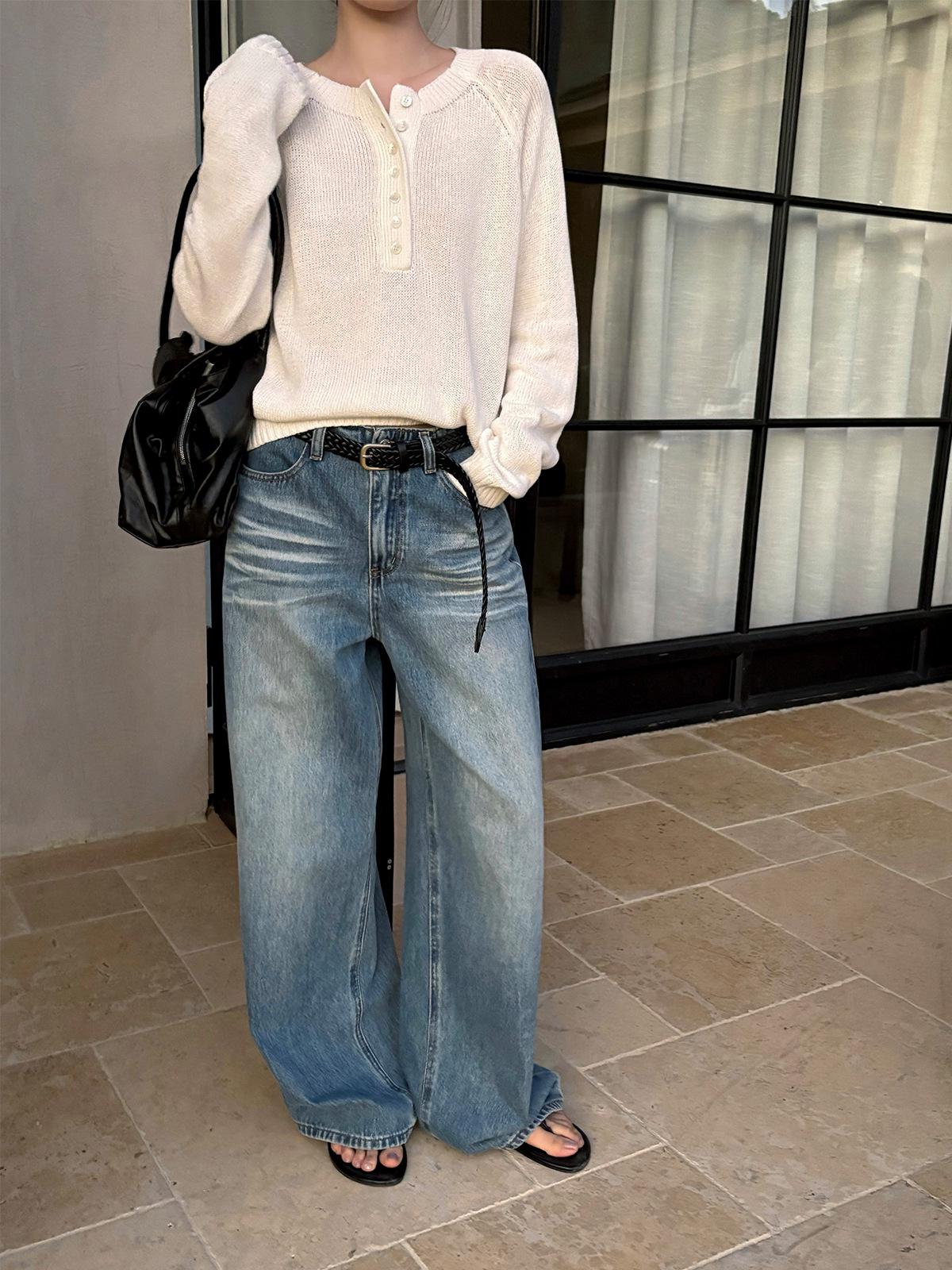 TG Women s Korean Retro Distressed Slimming Straight-Leg Jeans - 2026 Spring Collection Small синий