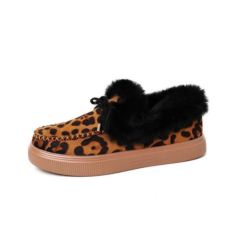 New Women's Shoes Women's Cotton Shoes Winter Bow Warm Shoes Flat-soled Fluffy Shoes