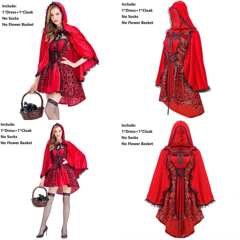 Elegant Gothic Red Riding Hood Cape Costume With Lace Up Details For Women And Girls