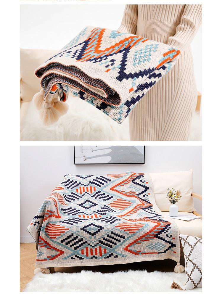 Boho Throw Blanket Ethnic Wave Tassel Knitted Sofa Cover Blanket Window Air Conditioning Blanket Cozy Office Home Napping Blanket