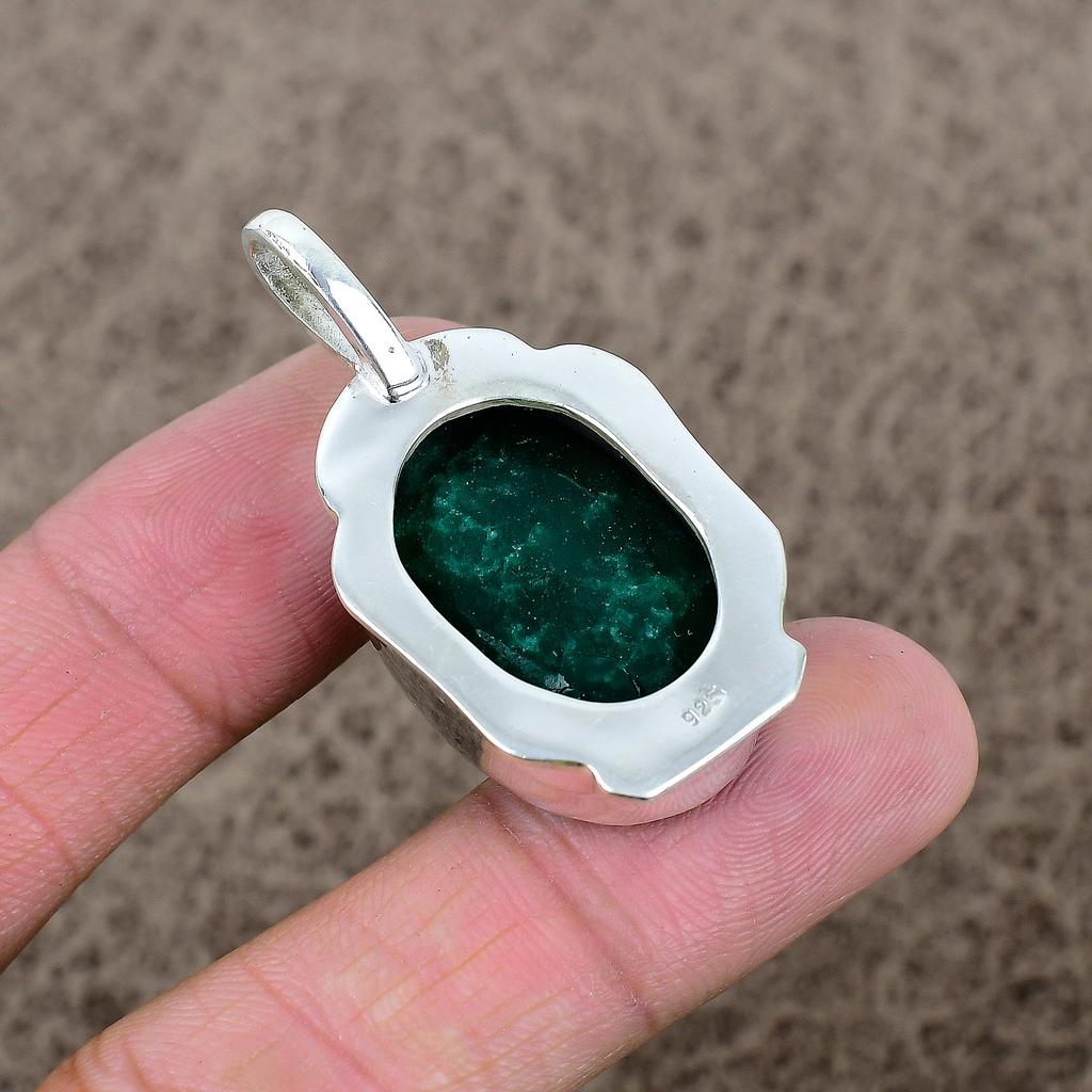 Green Jade Gemstone Handmade 925 Sterling Silver Jewelry Pendant 1.81" KKG-373