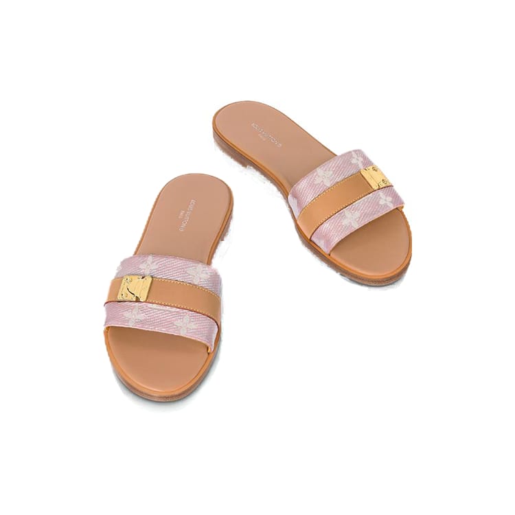 LOUIS VUITTON Lock It Slide Slippers Women's Pink Brown 1ABV19