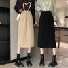 Autumn Winter Plus Size Mid Long Skirt Women High Waist Corduroy Slit A-Line Slimming Bodycon