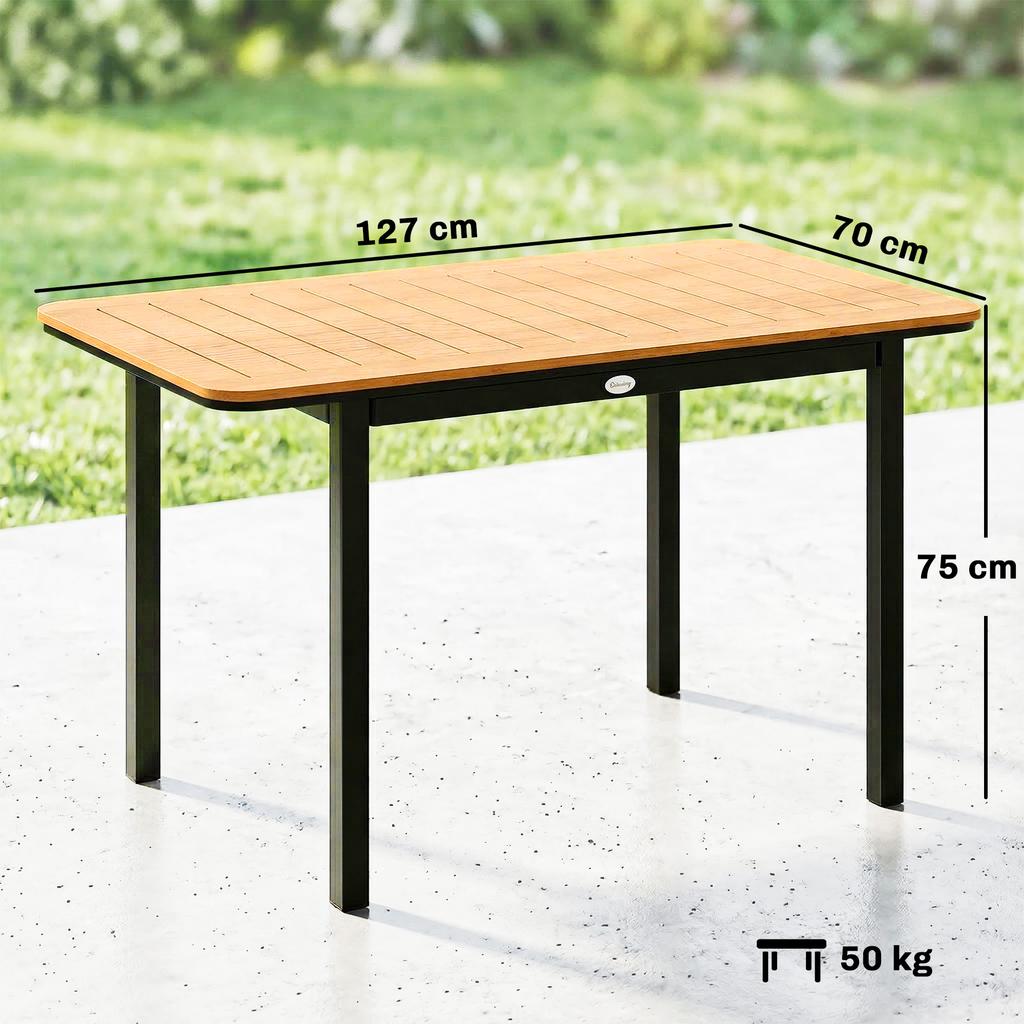 Garden Dining Table for 6, Composite Wood, Metal Frame, 127 x 70 cm, Brown