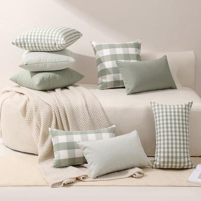 Polyester-cotton Canvas Casual Plaid Striped Bean Green Series Pillowcase Living Room Sofa Splicing Simple Pillowcase