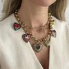 Metal Chain Heart Pendant Necklace Floral Bohemian Collarbone Chain Multi Layer Choker  Girls