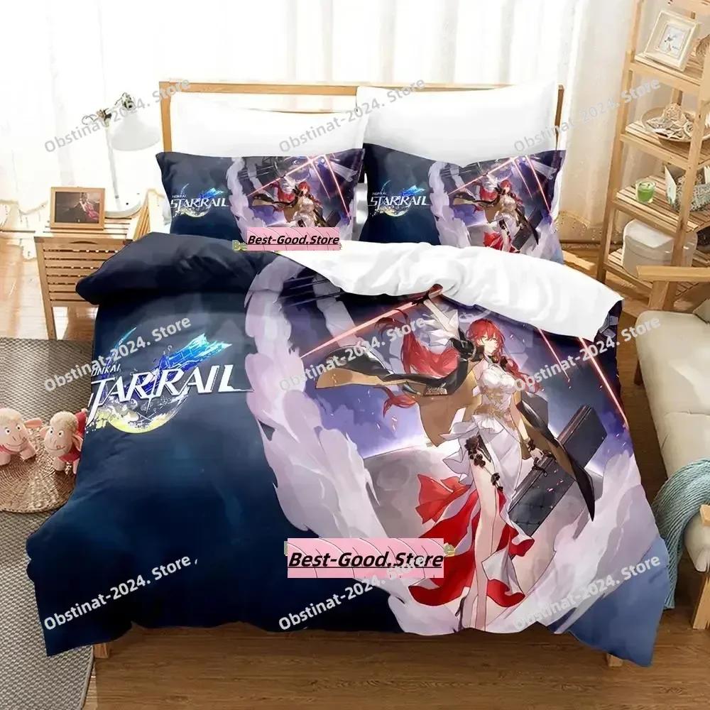 Kawaii Honkai Star Rail Bedding Set Printed Bed Set With Pillowcase Duvet Cover Single Double Queen King Size Adult Kid Bedroom