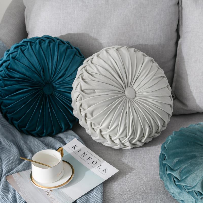 35cm Decorative Round Velvet Pleated Throw Pillows Couch Cushion Floor Pillow Vintage Pumpkin Throw Pillows For Sofa Chair Bed