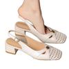 Hepburn Style Is Very Easy To Wear French Super Beautiful Soft Leather Hollow Woven Bag Head Sandals Women's Thick Heel 2025 Summer New Square Head