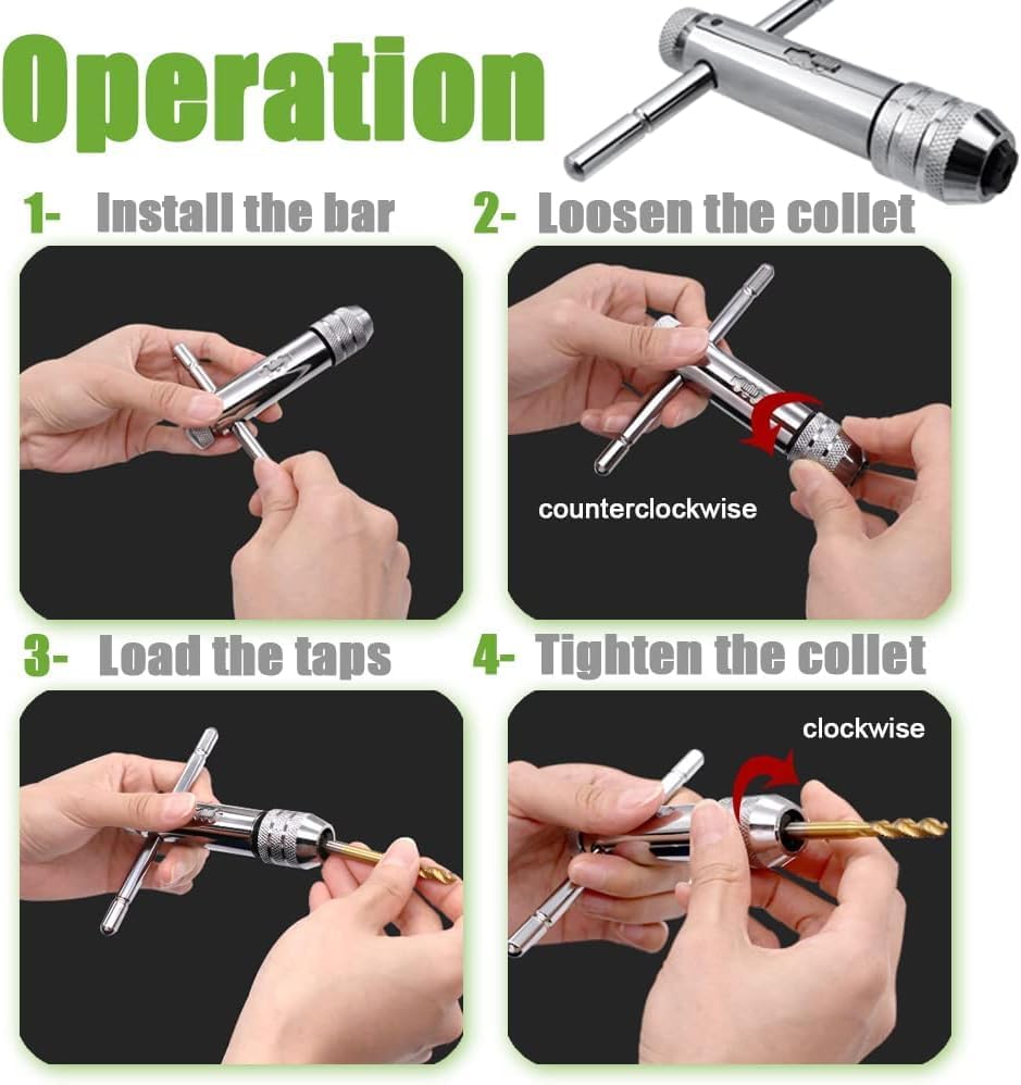 M3-8 M5-12 Verstellbarer T-Griff Ratsche Handgewindebohrerhalter Schraubenschlüssel Verlängertes Gewindeschneiden Vorwärts und Rückwärts Handgewindeschneiden Zubehör Werkzeug