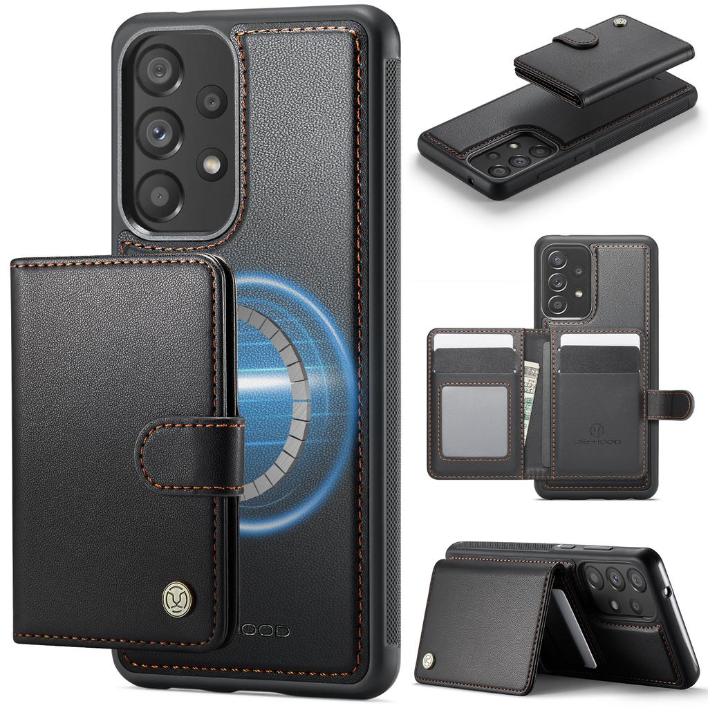 For Samsung Galaxy A33 5G Case JEEHOOD J09 RFID Blocking Card Holder Leather Back Phone Cover Magnetic Case